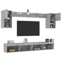 Berkfield 6 Piece Tv Wall Units With Led Concrete Grey Engineered Wood - thumbnail 5