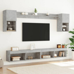 Berkfield 6 Piece Tv Wall Units With Led Concrete Grey Engineered Wood - thumbnail 4