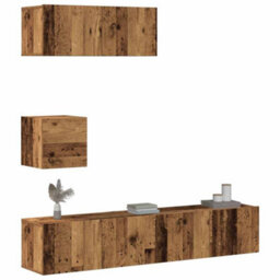 Berkfield 4 Piece Tv Cabinet Set Wall-Mounted Old Wood Engineered Wood - thumbnail 1