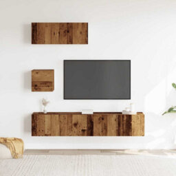 Berkfield 4 Piece Tv Cabinet Set Wall-Mounted Old Wood Engineered Wood - thumbnail 3