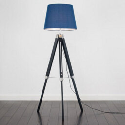 Valuelights Clipper Black Wood And Silver Chrome Tripod Floor Lamp With Navy Blue Light Shade - thumbnail 2