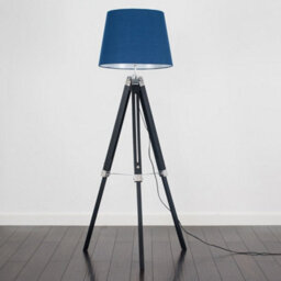 Valuelights Clipper Black Wood And Silver Chrome Tripod Floor Lamp With Navy Blue Light Shade - thumbnail 4