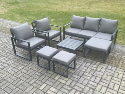 Fimous Aluminium Outdoor Lounge Sofa Set Garden Furniture Sets With Square Coffee Table 2 Chairs 3 Footstools 8 Seater - image 1