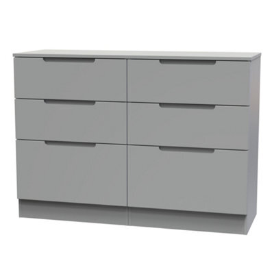 Messina Ready Assembled Matt Grey No Effect 6 Drawer Wide Chest (H)785mm (W)1100mm (D)390mm - image 1