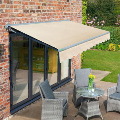Primrose Awnings 4.0M X 3.0M Retractable Manual Half Cassette Charcoal Frame Ivory Awning Outdoor Patio Canopy - image 1