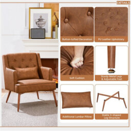 Yaheetech Pu Leather Accent Armchair With Lumbar Pillow Retro Brown - thumbnail 5