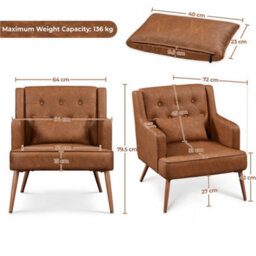 Yaheetech Pu Leather Accent Armchair With Lumbar Pillow Retro Brown - thumbnail 4