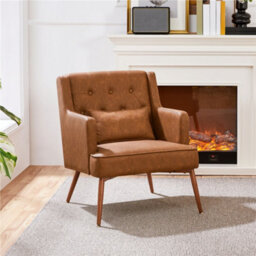 Yaheetech Pu Leather Accent Armchair With Lumbar Pillow Retro Brown - thumbnail 1