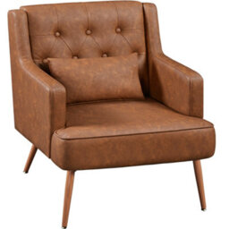 Yaheetech Pu Leather Accent Armchair With Lumbar Pillow Retro Brown - thumbnail 3