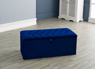 Urban Textures Plush Velvet Chesterfield Ottoman Storage Box - Navy - image 1