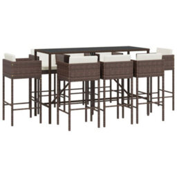 Berkfield 9 Piece Garden Bar Set With Cushions Brown Poly Rattan - thumbnail 2