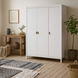 Wyld Haus Wildberry Matt White 3 Door Wardrobe With Leather Handles - thumbnail 4
