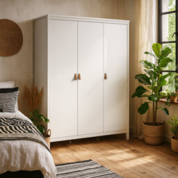 Wyld Haus Wildberry Matt White 3 Door Wardrobe With Leather Handles - thumbnail 1