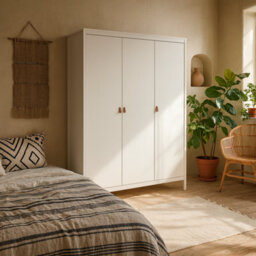 Wyld Haus Wildberry Matt White 3 Door Wardrobe With Leather Handles - thumbnail 2