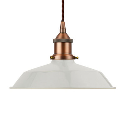 Pale Grey Small Trinity Metal Painted Dome Pendant Light With Matt Antique Copper Lamp Holder And Brown Twisted Cable - Se Home - image 1