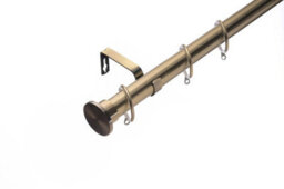 Lister Cartwright 28mm Antique Brass Extendable Metal Curtain Pole Set Rings With Disc Stopper Finial (210 - 400 Cm)