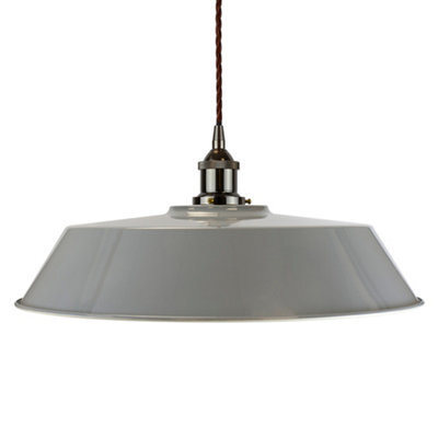 French Grey Large Chancery Painted Dome Pendant Light With Black Nickel Lamp Holder And Brown Twisted Cable - Se Home - image 1