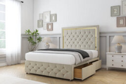 "Sloomy Sofia Gold Cream Plush Divan Bed Set 2 Drawers Right Side  26"" Strutted  & 12"" Footboard 4' Small Double" - thumbnail 3