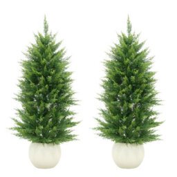 London Boutique Set Of 2 120Cm Artificial Pine Trees, Faux Evergreen Plants With 3D Needles, White Pots, Home Office Decor