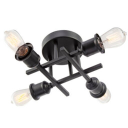 Happy Homewares Industrial Vintage Matte Black Ceiling Light Fixture With Classic Lampholders - thumbnail 4
