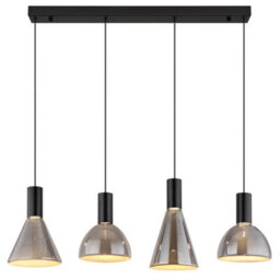 Luminosa Lighting Luminosa Labora Bar Pendant Ceiling Light Matt Black Smoke Glass Shade 4X Led 3000K - thumbnail 3