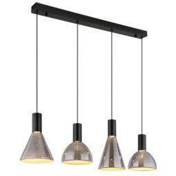 Luminosa Lighting Luminosa Labora Bar Pendant Ceiling Light Matt Black Smoke Glass Shade 4X Led 3000K