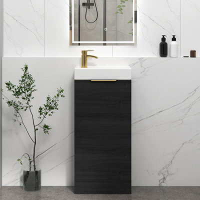 Royal Bathrooms Royal Bathroom Como 400mm Floor Standing Cloakroom Vanity Unit Ceramic Basin Sink 1 Door Hale Black With Brushed Brass Handle - image 1