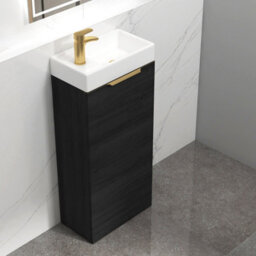 Royal Bathrooms Royal Bathroom Como 400mm Floor Standing Cloakroom Vanity Unit Ceramic Basin Sink 1 Door Hale Black With Brushed Brass Handle - thumbnail 6