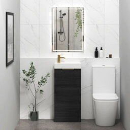 Royal Bathrooms Royal Bathroom Como 400mm Floor Standing Cloakroom Vanity Unit Ceramic Basin Sink 1 Door Hale Black With Brushed Brass Handle - thumbnail 4