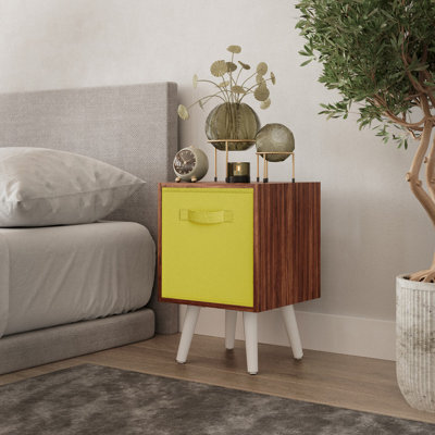 Urbn-Living Urbnliving 51Cm Height Teak Wooden Cube Storage Bookcase White Legs Bedroom With Yellow Inserts - image 1