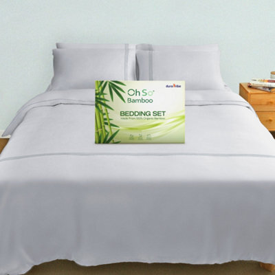 DuraTribe Ohsobamboo 100% Bamboo Embroidered Bedding Set - Silver Grey - image 1
