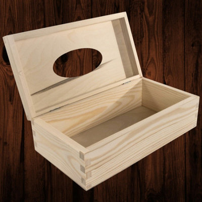 Woodeedoo Rectangular Wooden Tissue Box Holder Unfinished Pine Dispenser With Hinged Lid And Elliptical Cut-Out 25.5X13.5X8.5 Cm - image 1
