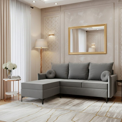 Leon L Living Room Corner Sofa Bed With Dl Mechanism Storage Box Mdf Frame Bonell Springs 213X168X101Cm Light Grey Left - image 1
