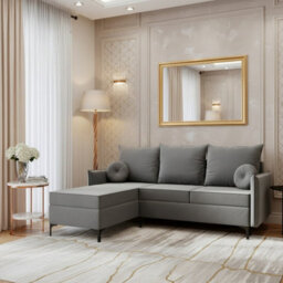 Leon L Living Room Corner Sofa Bed With Dl Mechanism Storage Box Mdf Frame Bonell Springs 213X168X101Cm Light Grey Left - thumbnail 1