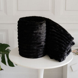 Homes & Linen Chunky Ribbed Cord Faux Fur Velvet Touch Sofa Bed Throwover Soft Touch Blanket Black (200 X 240Cm)