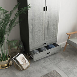 Urbnliving 180Cm Tall 2 Door Wardrobe Black Carcass And Ash Grey Drawers With 2 Drawers Bedroom Storage Hanging Bar Clothes - thumbnail 4