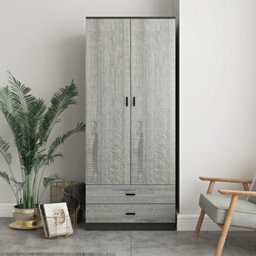 Urbnliving 180Cm Tall 2 Door Wardrobe Black Carcass And Ash Grey Drawers With 2 Drawers Bedroom Storage Hanging Bar Clothes - thumbnail 2