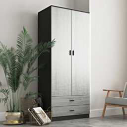 Urbnliving 180Cm Tall 2 Door Wardrobe Black Carcass And Ash Grey Drawers With 2 Drawers Bedroom Storage Hanging Bar Clothes - thumbnail 3