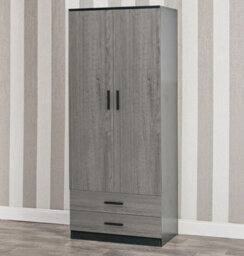 Urbnliving 180Cm Tall 2 Door Wardrobe Black Carcass And Ash Grey Drawers With 2 Drawers Bedroom Storage Hanging Bar Clothes - thumbnail 1