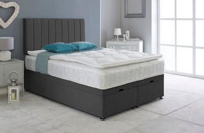 Adore Designs Portland Plush Velvet Ottoman Storage Bed, With Pillow Top Mattress - 6Ft Super King - Black - image 1