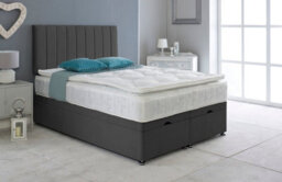 Adore Designs Portland Plush Velvet Ottoman Storage Bed, With Pillow Top Mattress - 6Ft Super King - Black - thumbnail 1