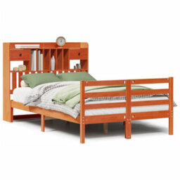 Berkfield Bookcase Bed Without Mattress Wax Brown 135X190 Cm Doouble Solid Wood Pine - thumbnail 2