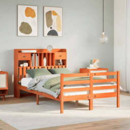 Berkfield Bookcase Bed Without Mattress Wax Brown 135X190 Cm Doouble Solid Wood Pine - thumbnail 1