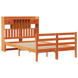 Berkfield Bookcase Bed Without Mattress Wax Brown 135X190 Cm Doouble Solid Wood Pine - thumbnail 3