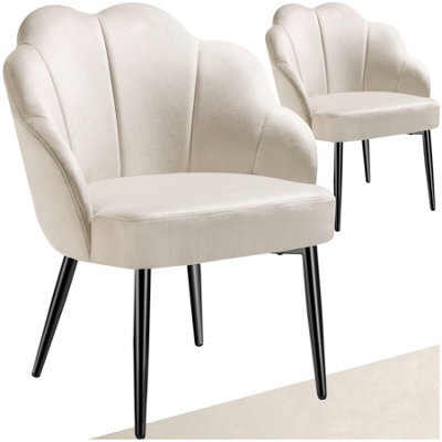 Tectake Set Of 2 Accent Chair Hellen - Velvet Cover, Padded, Extra-Wide Shell-Shaped Backrest  - Cream/black