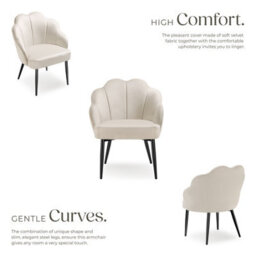 Tectake Set Of 2 Accent Chair Hellen - Velvet Cover, Padded, Extra-Wide Shell-Shaped Backrest  - Cream/black - thumbnail 4