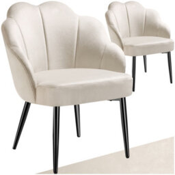 Tectake Set Of 2 Accent Chair Hellen - Velvet Cover, Padded, Extra-Wide Shell-Shaped Backrest  - Cream/black - thumbnail 1