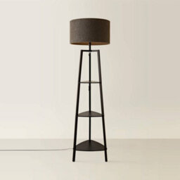 Valuelights Hiru Black 3 Tier Shelf Floor Lamp With Charcoal Boucle Shade And Bulb - thumbnail 4