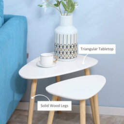 Homcom Side Table Set Of 2, Modern End Coffee Bedside Tables White Natural - thumbnail 5