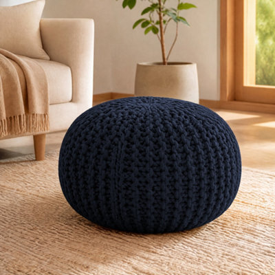 Bravich Navy Blue Chunky Knitted Pouffe Footstool - 50Cm Round - image 1